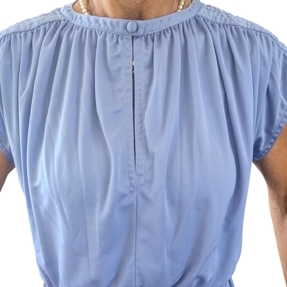 Vintage Joan Leslie Lavender Midi Dress Cap Sleeve Cinched Waist Retro 80s - Picture 14 of 14